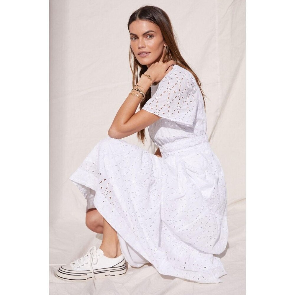 NWT Anthropologie Maeve Somerset Maxi in Ivory Eyelet Tiered Dress M